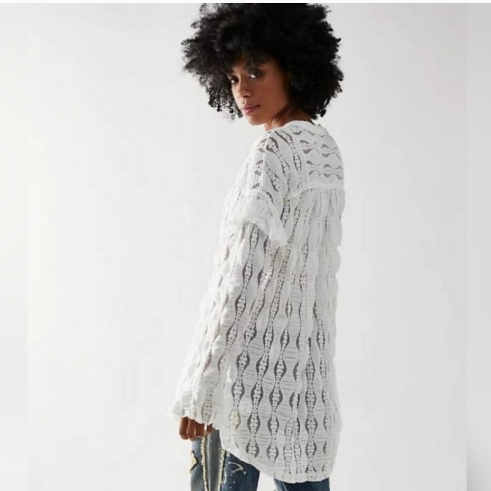 NWOT Free People Women's Candy Shop Sheer Lace Tunic Top Size XS Boho Coastal - Picture 2 of 12